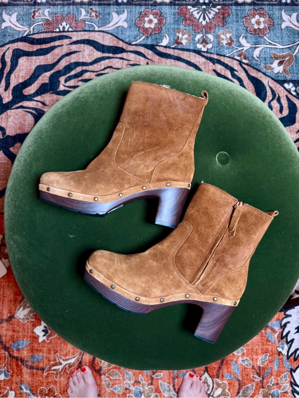 Clarks Tan Suede Studded Platform Ankle Booties